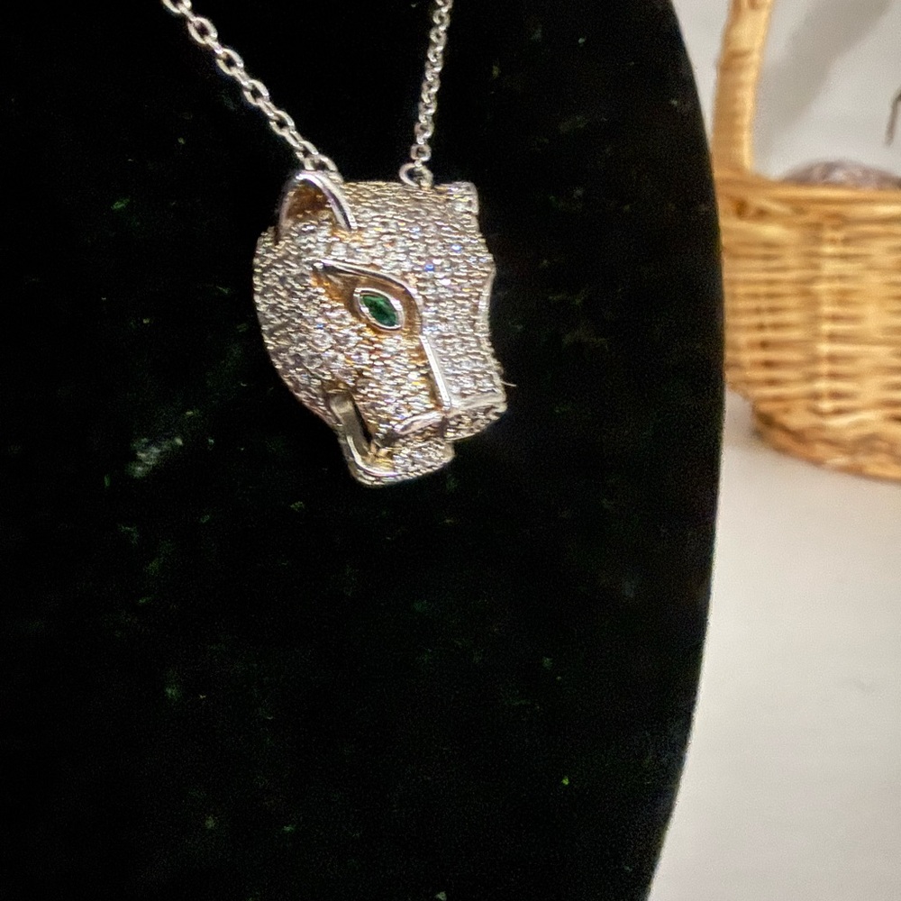 Sterling silver cat feline CZ necklace